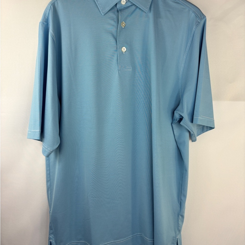 FootJoy Golf Short Sleeve Polo Light Blue White Striped Men's Size Medium